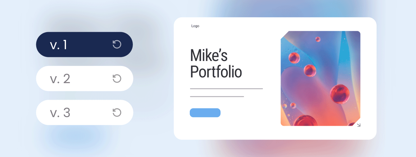 An example website project "Mike's Portfolio" showing the different variants of the AI Website Builder with saved website versions