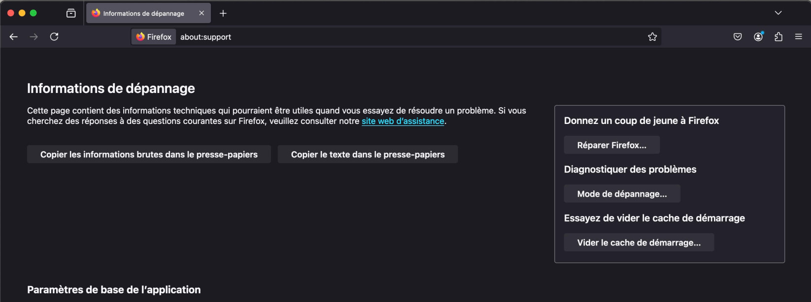 Une capture d'écran de Mozilla Firefox réinitialisé à la page par défaut.