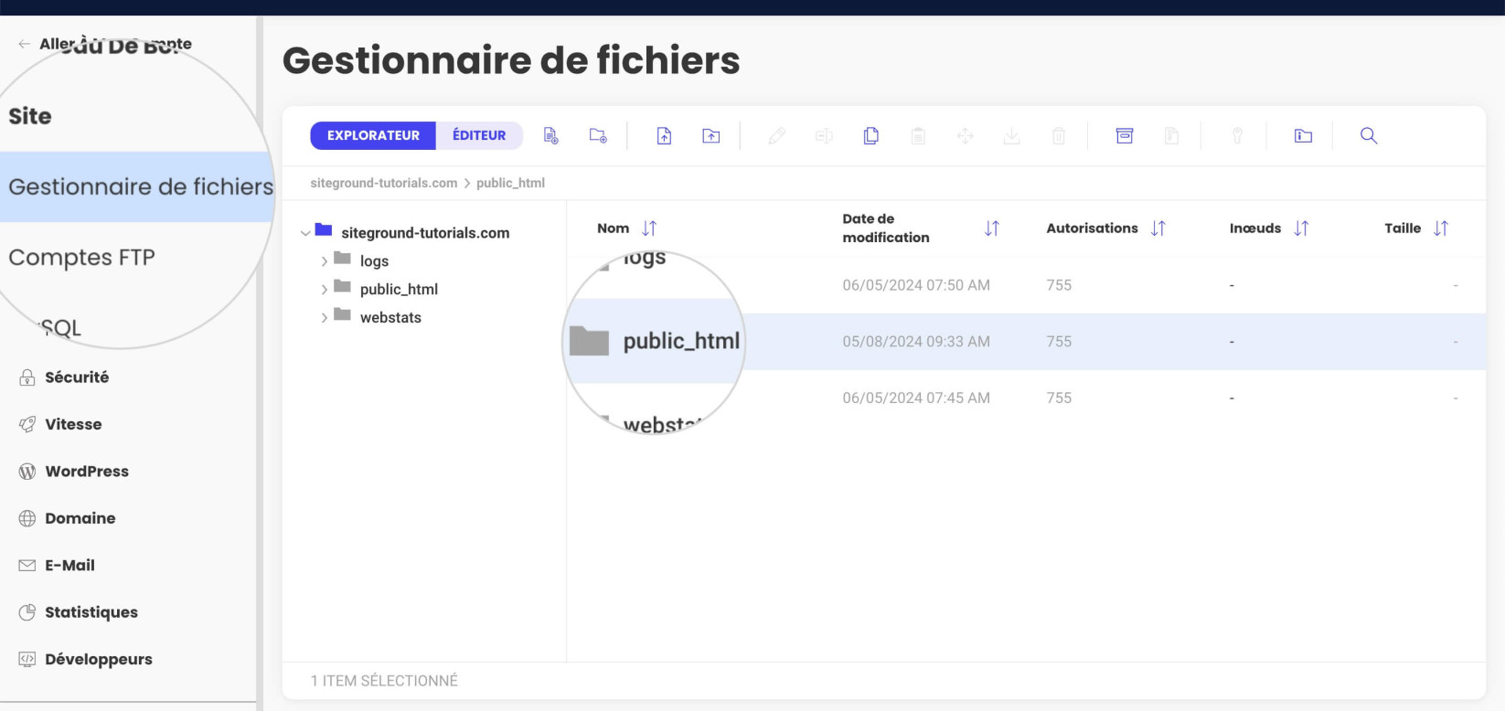 Comment accéder au dossier racine d'un site web dans Site Tools