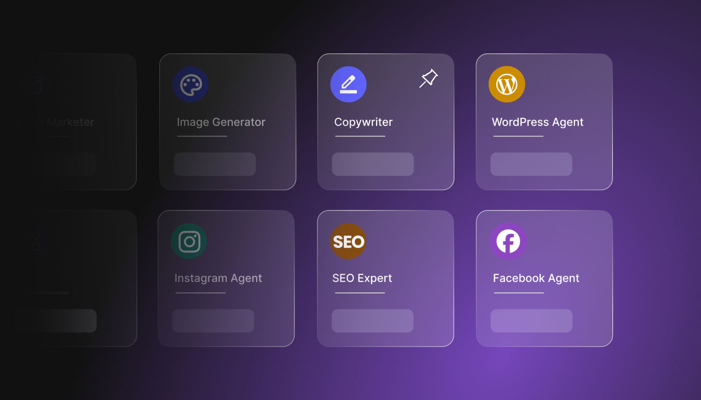 SiteGround AI Studio agents list, including AI Agent for WordPress, Copywriter, Social Media agents, and SEO expert