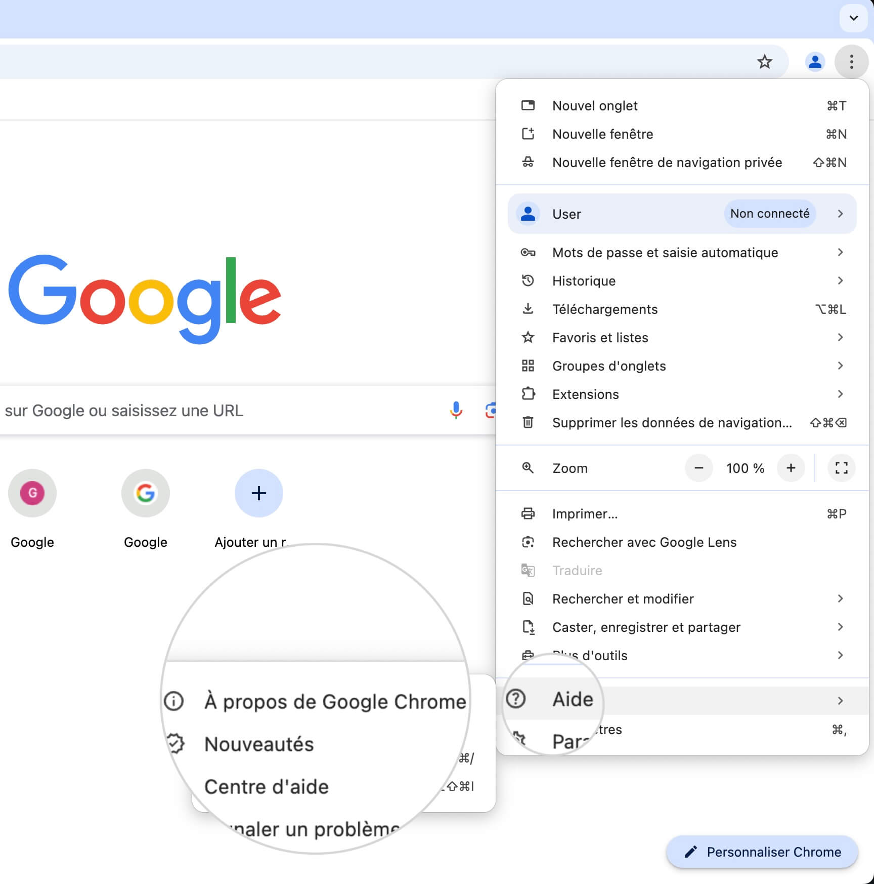 Comment accéder au menu des mises à jour de Chrome