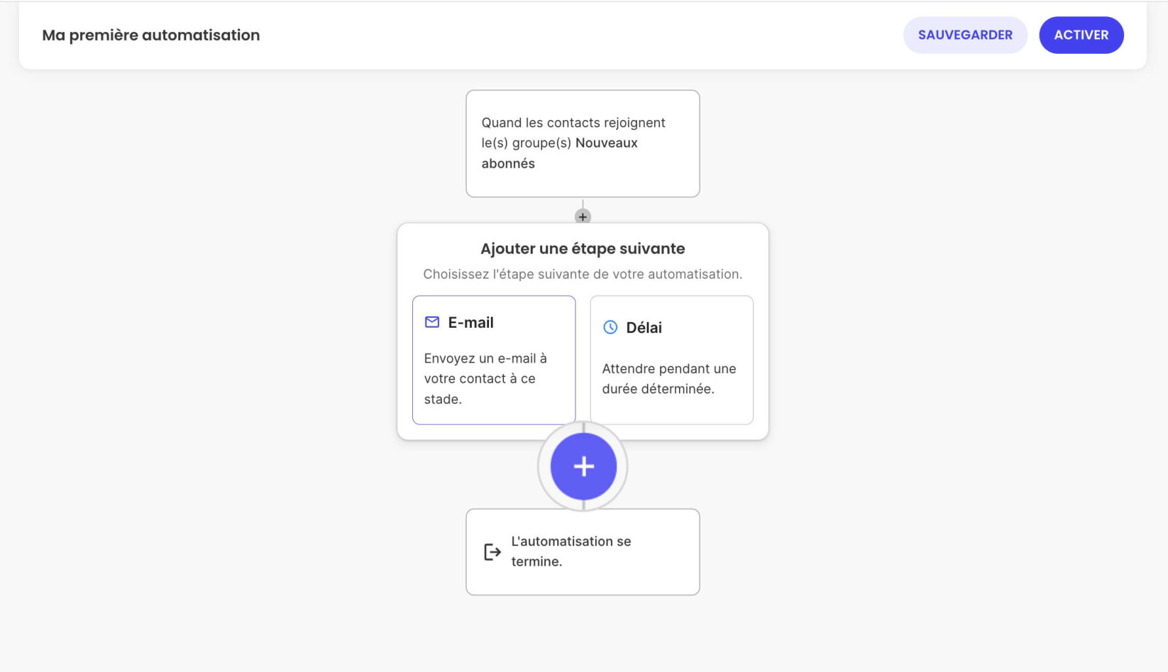 Ajout d'une étape de e-mail pour l'automatisation dans le Marketing par e-mail 