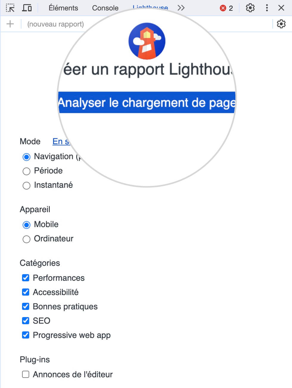 Capture d'écran montrant comment analyser CLS pour un site Web avec Google Lighthouse