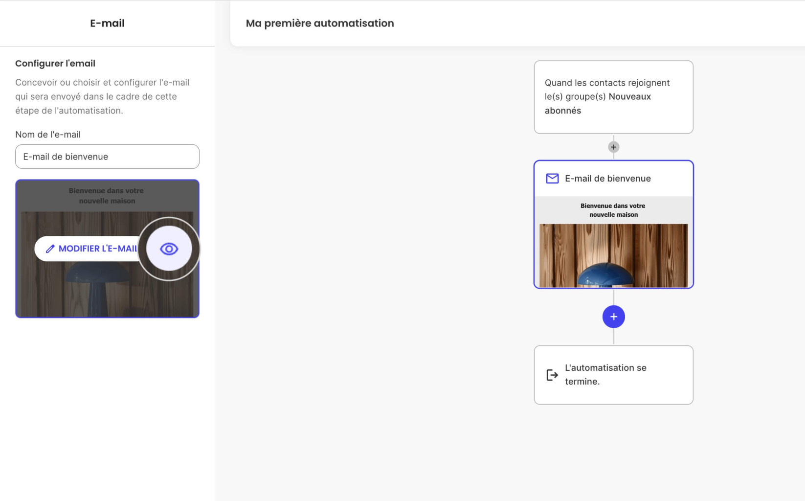 Aperçu de l'e-mail dans l'automatisation du Marketing par e-mail 