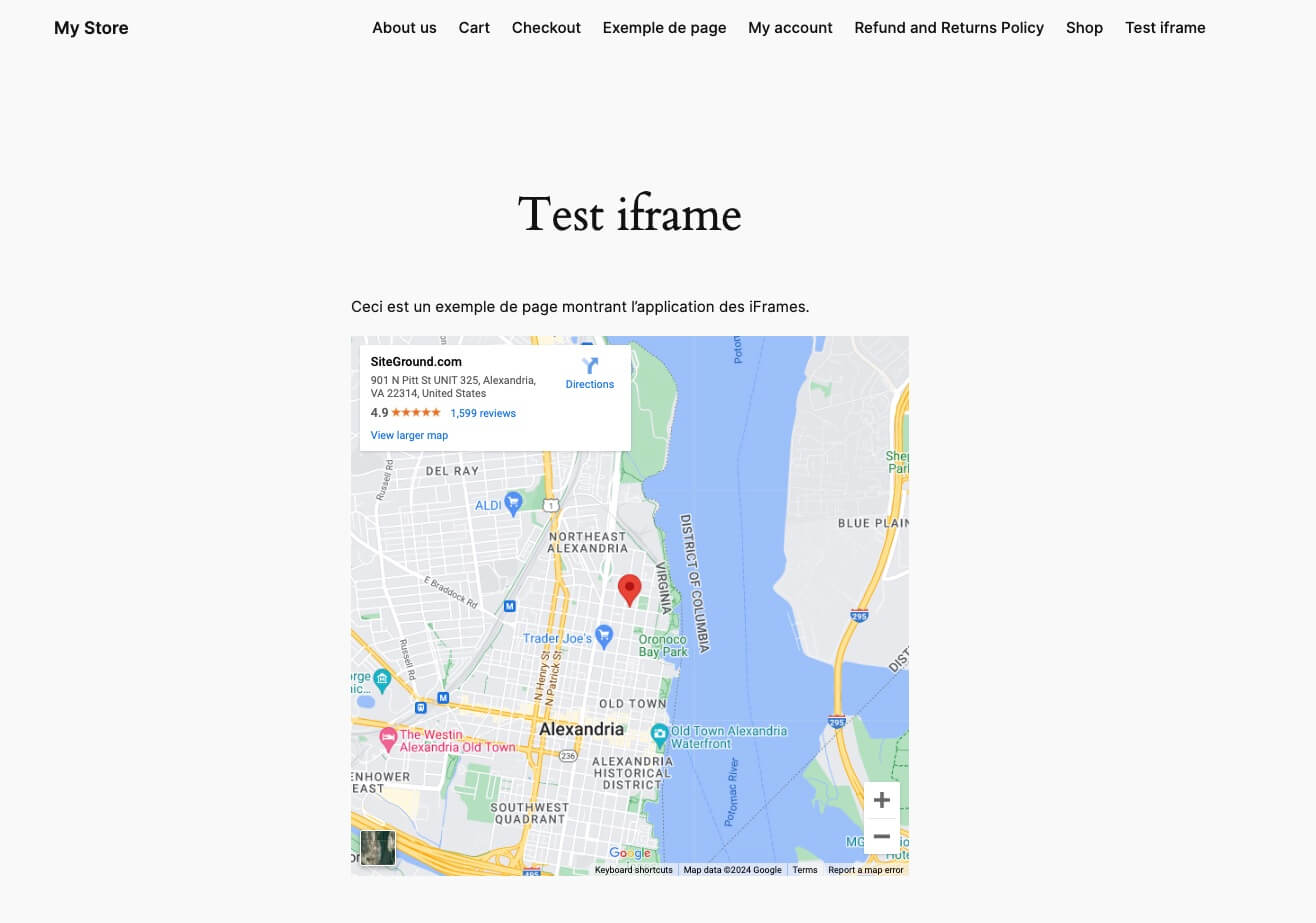 Un emplacement Google Maps intégré dans une iframe