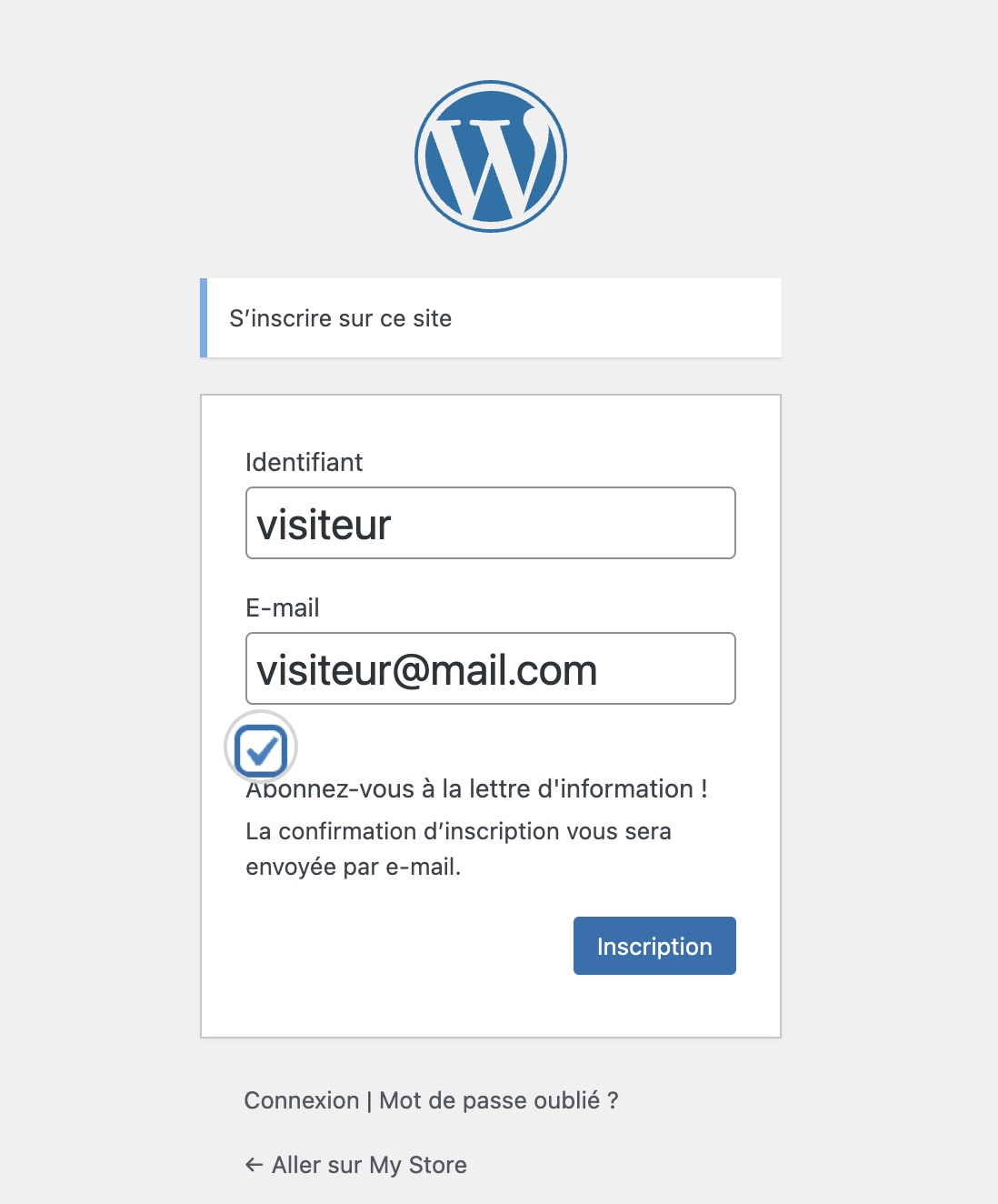 Une case à cocher d’inscription à la newsletter sur la page d’inscription des utilisateurs et utilisatrices de WordPress