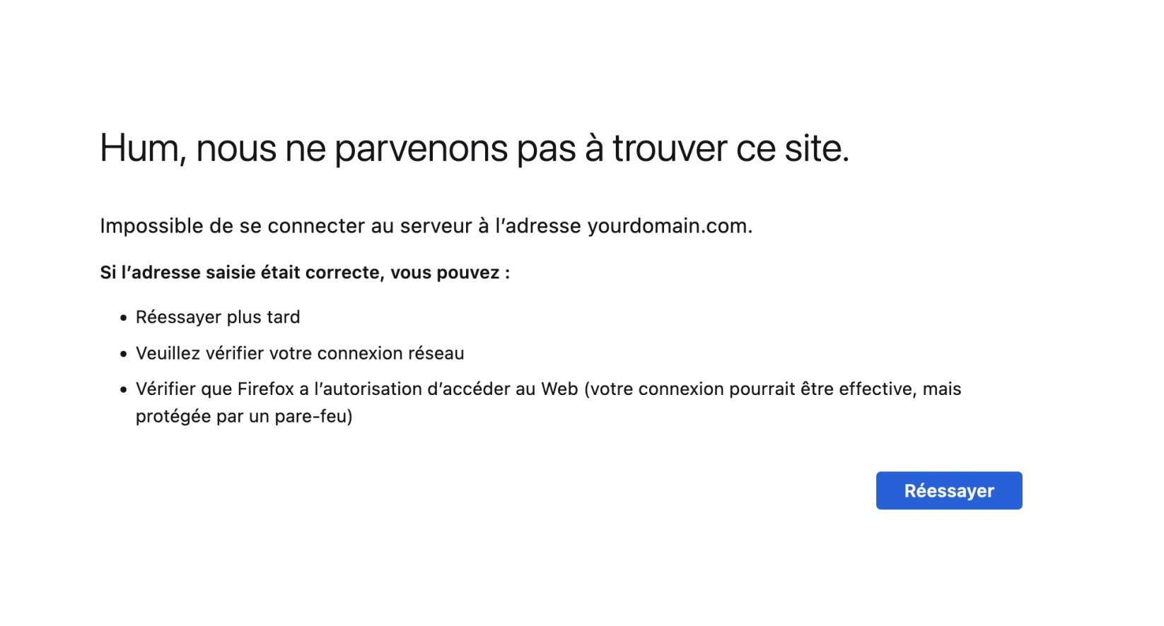 « Ce site est inaccessible » sur Mozilla Firefox