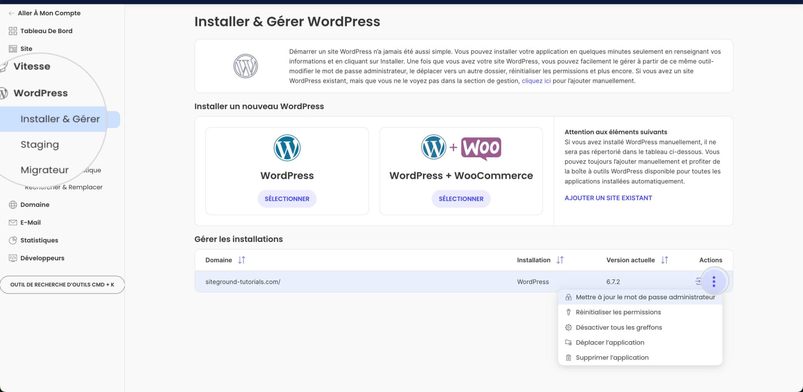 Mettre à jour le mot de passe administrateur depuis Site Tools
