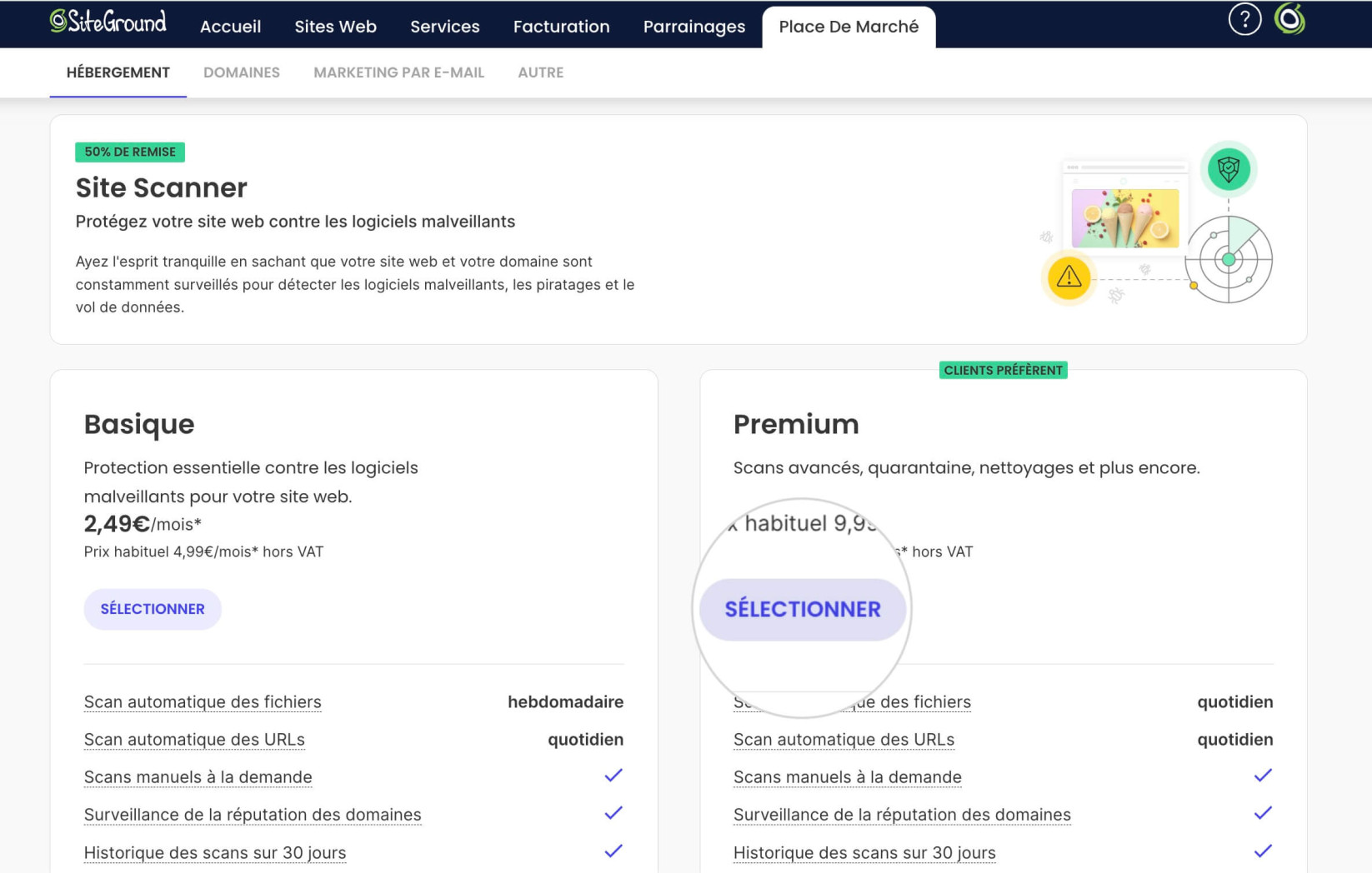 Comment choisir un plan Site Scanner 