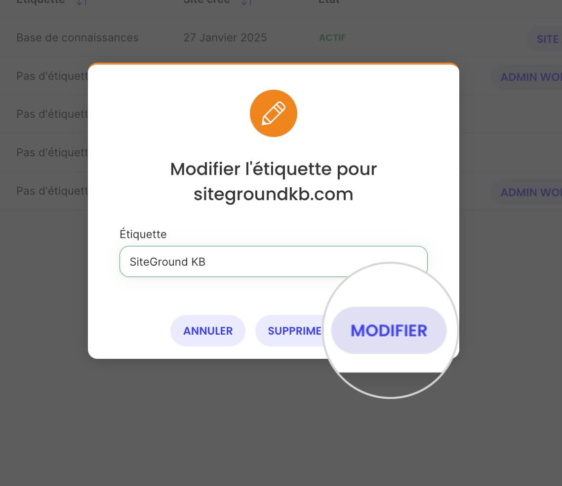 Comment confirmer les modifications apportées à l'étiquette d'un site W web