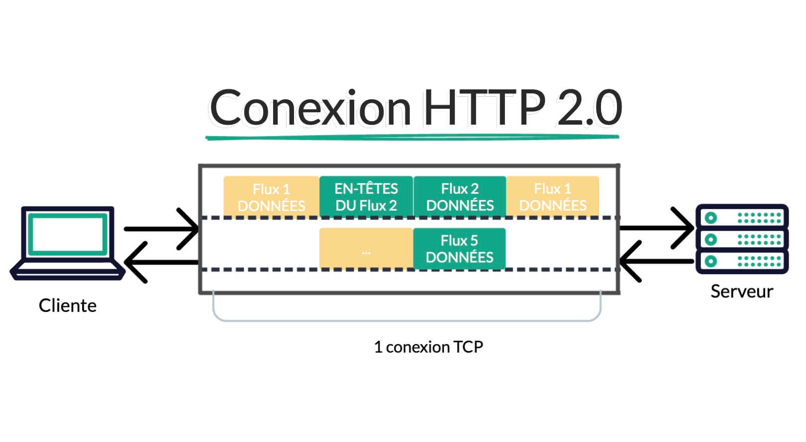 Infographie illustrant comment HTTP 2 gère les requêtes (multiplexage)