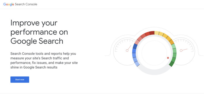 Capture d'écran de la page initiale de la Google Search Console