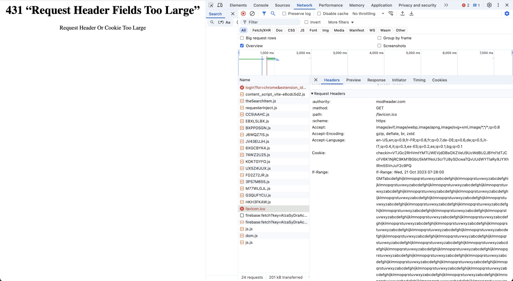 Erreur HTTP 431 des outils de développement Chrome