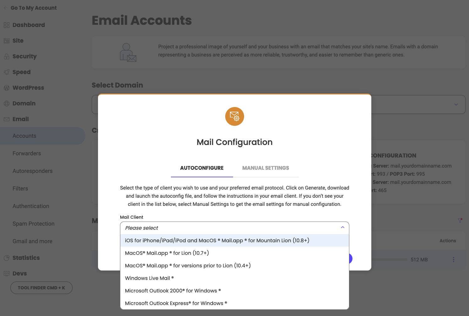 Paramètres de configuration de e-mail 