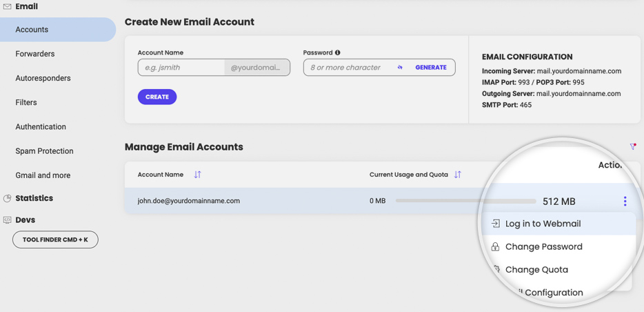 Comment se connecter à un compte e-mail depuis Site Tools 
