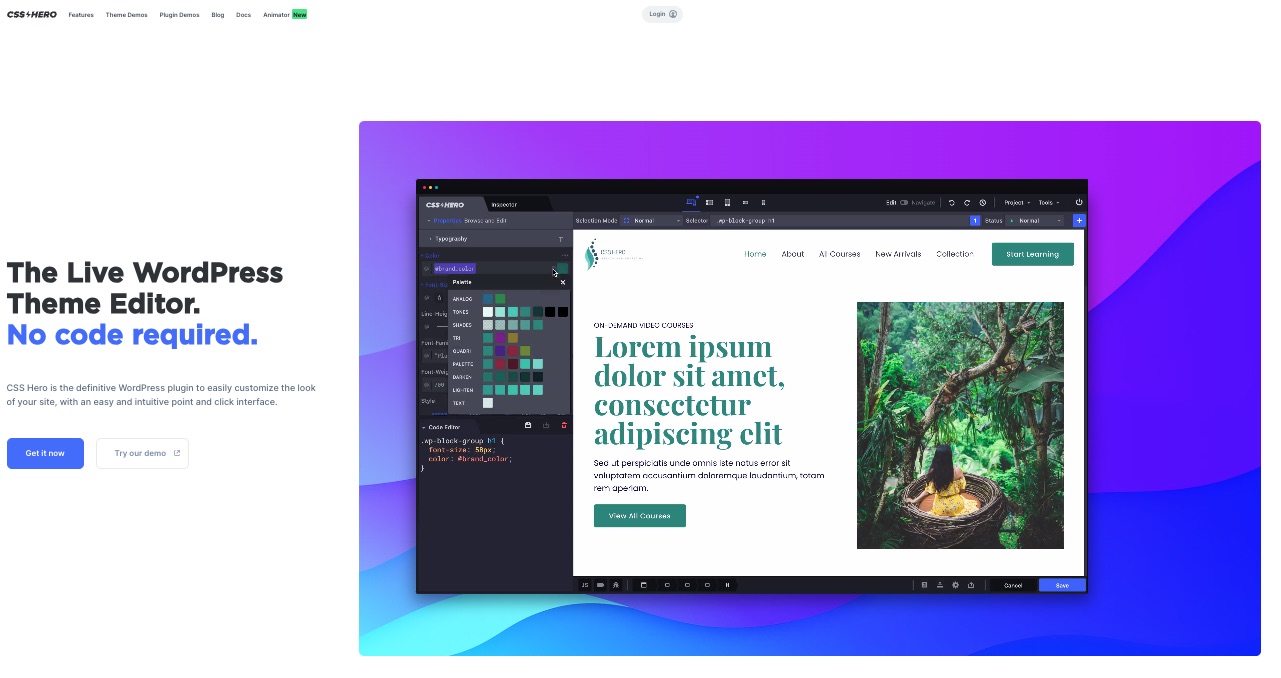 Capture d'écran du plugin CSS Hero