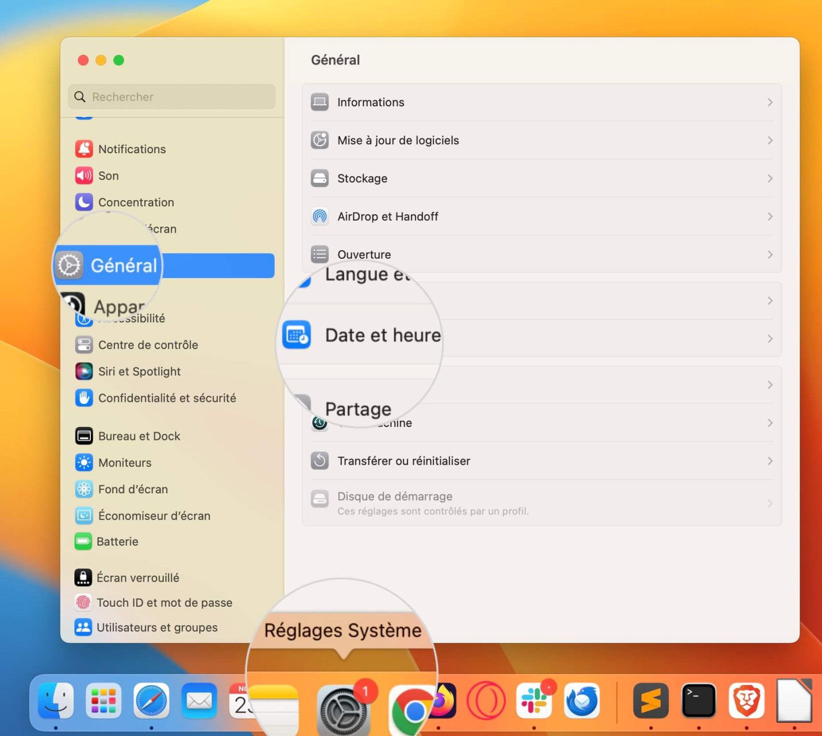 Ouvrez la section « Date et heure » sur macOS