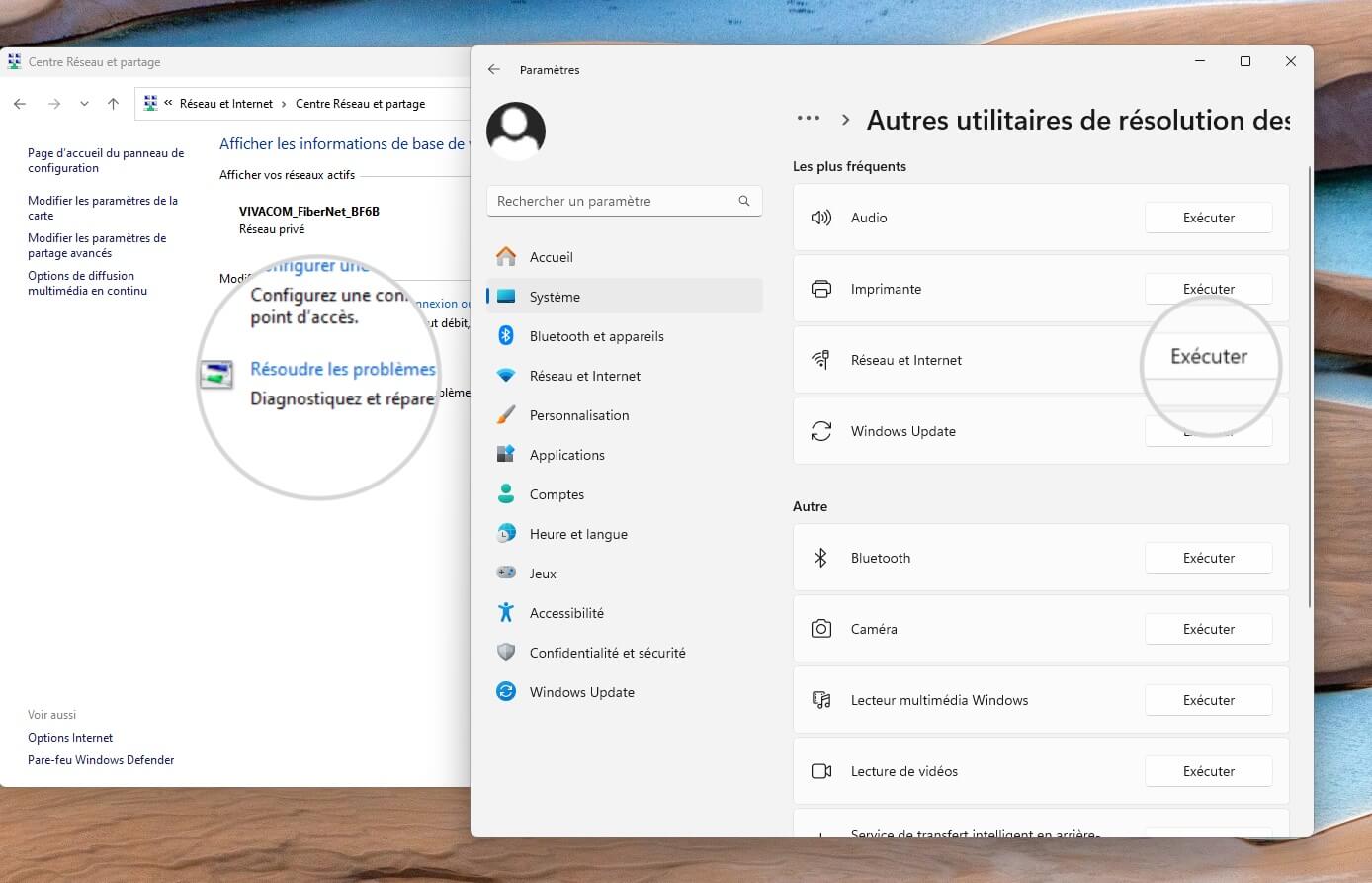 Exécutez l'utilitaire de résolution des problèmes réseau sous Windows