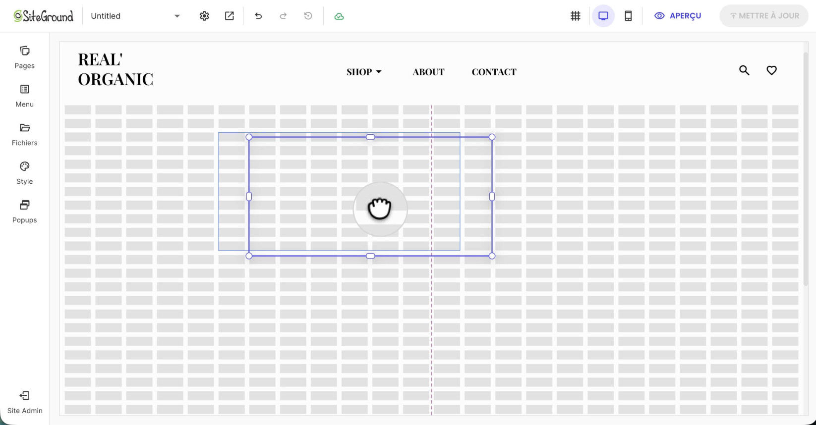 Vue en grille pour une section de Website Builder où vous pouvez changer la position d'un composant
