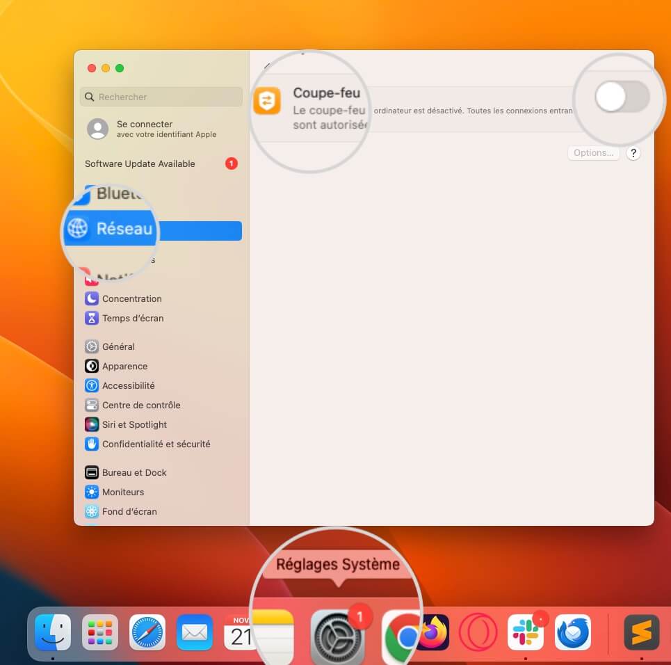 Désactiver le pare-feu de Mac pour corriger NET::ERR_SSL_OBSOLETE_VERSION