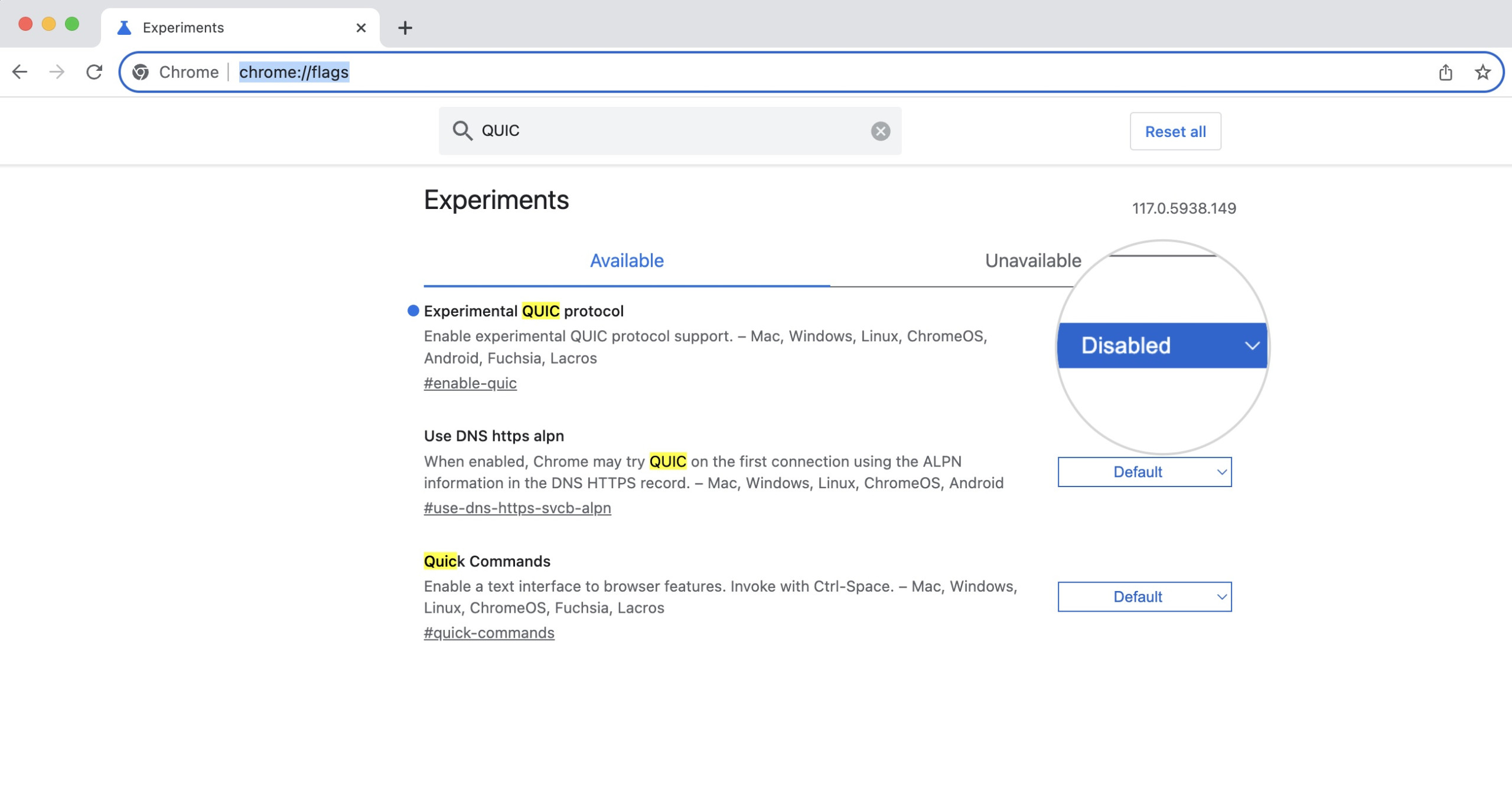 Désactiver le protocole QUIC sur Chrome pour corriger ERR_SSL_VERSION_OR_CIPHER_MISMATCH