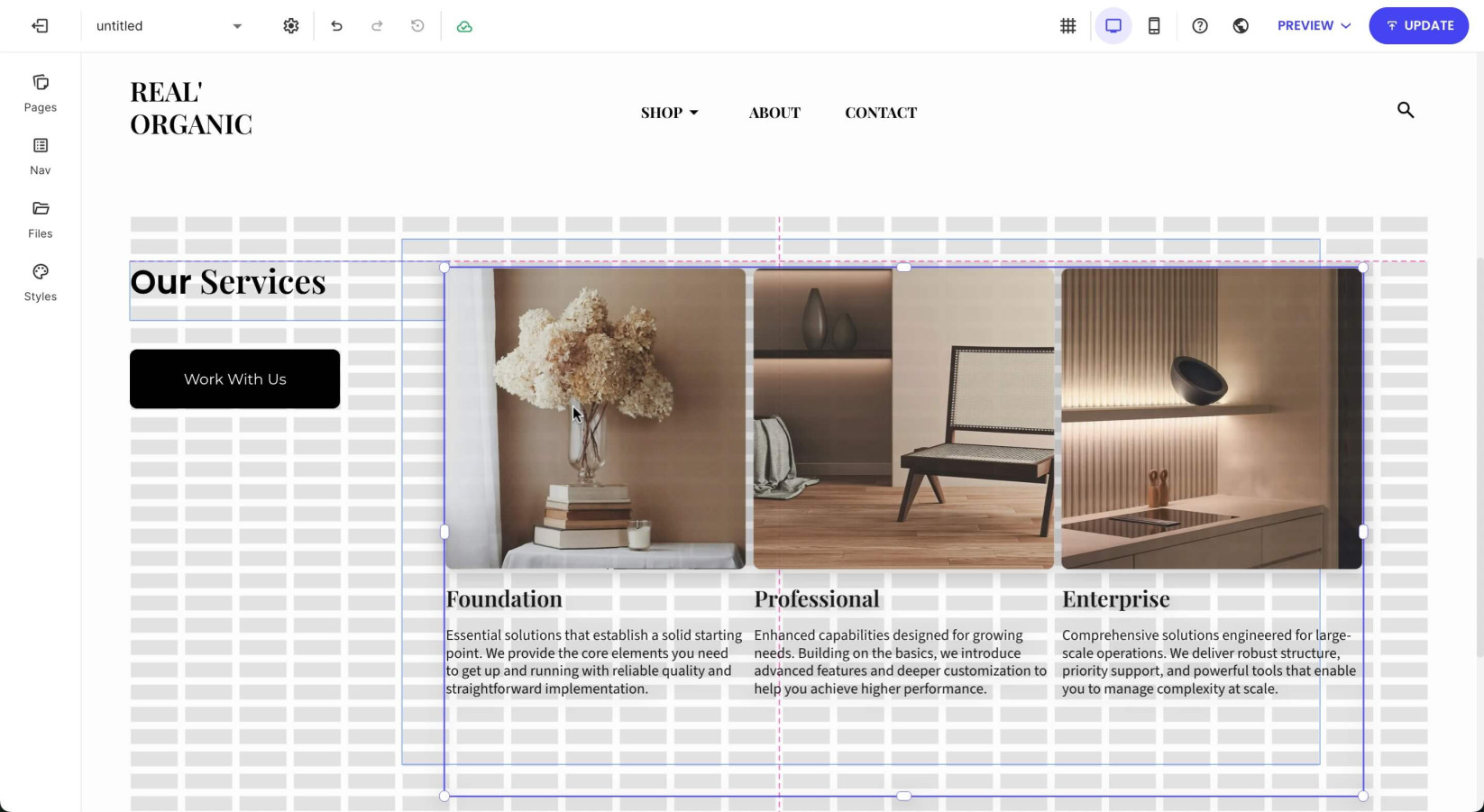 Grid area of a section on a page in Website Builder where you can drag and drop components into a preferred position