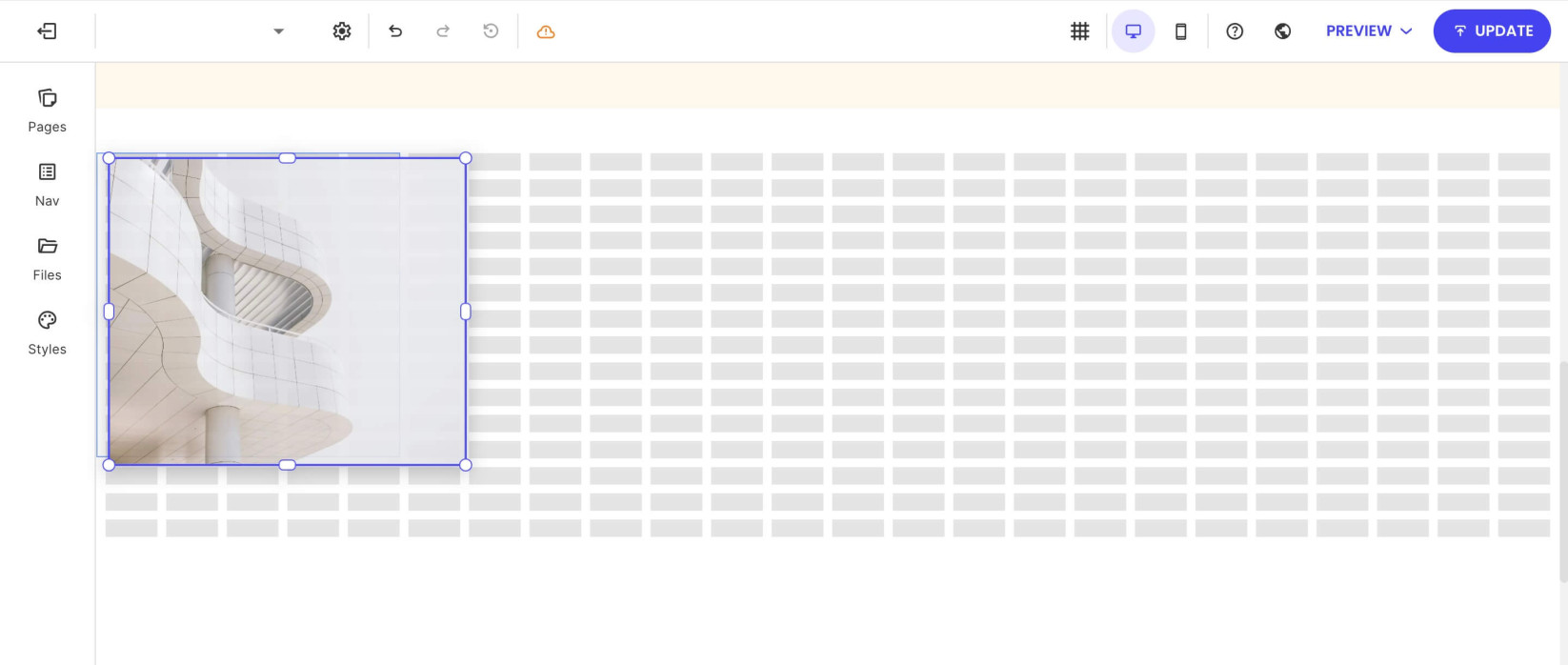 A section's grid area where you can drag and drop a single image component