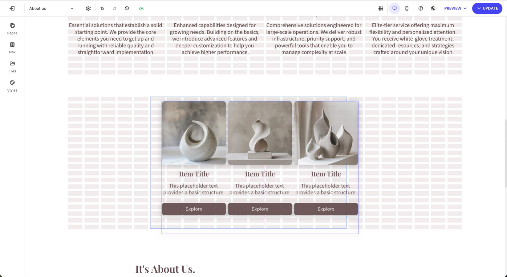 Section grid area on a page in Website Builder where you can drag and drop a component