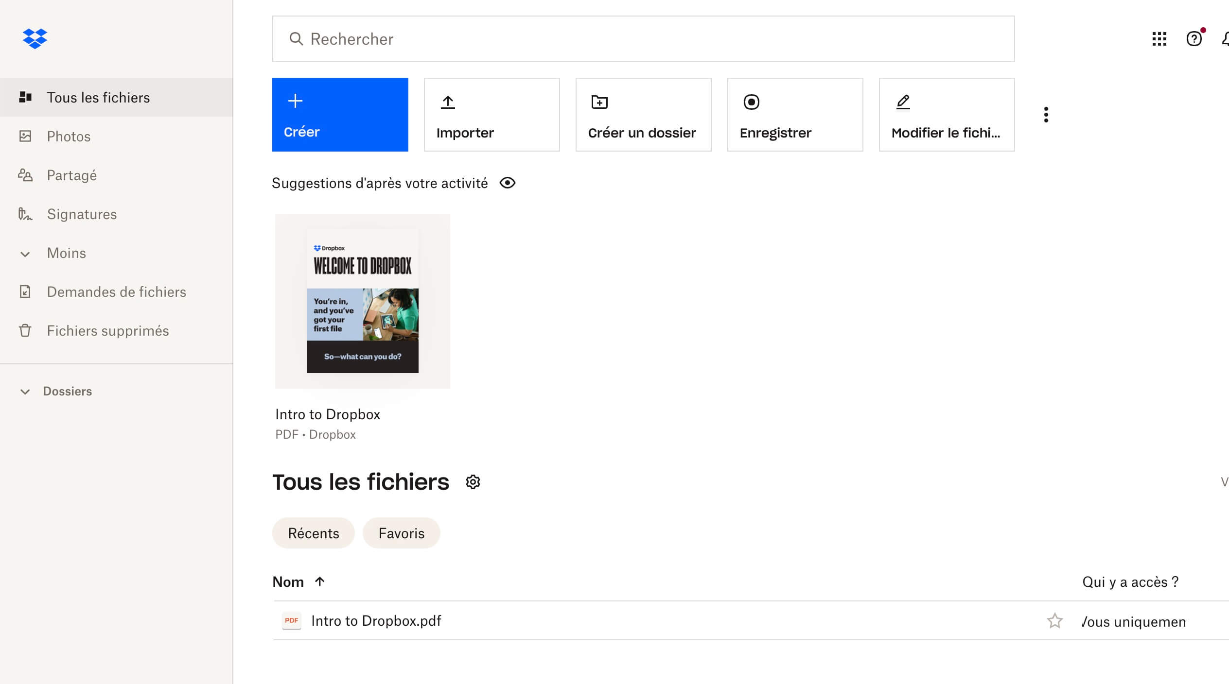 Interface de Dropbox