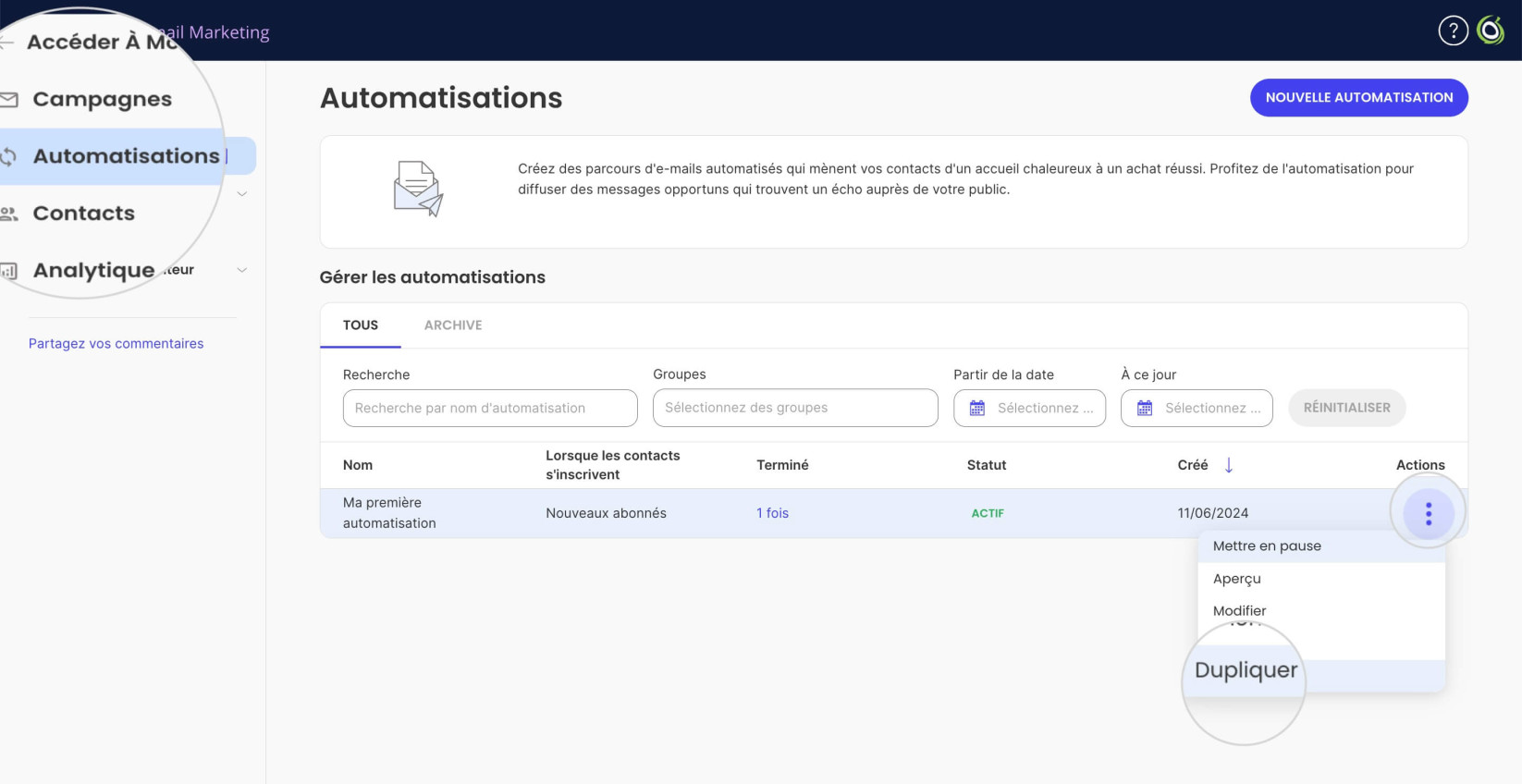 Dupliquer l’automatisation dans le Marketing par e-mail