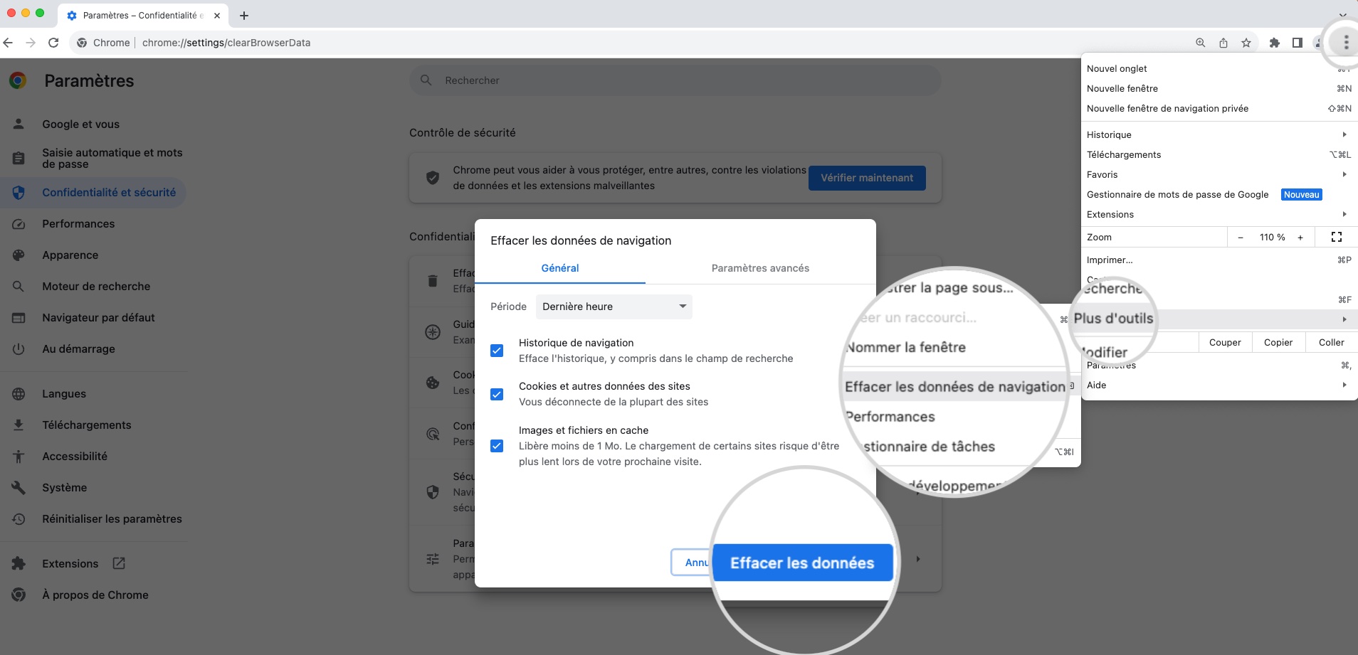 Effacer les données de navigation sur Google Chrome pour corriger ERR_SSL_VERSION_OR_CIPHER_MISMATCH