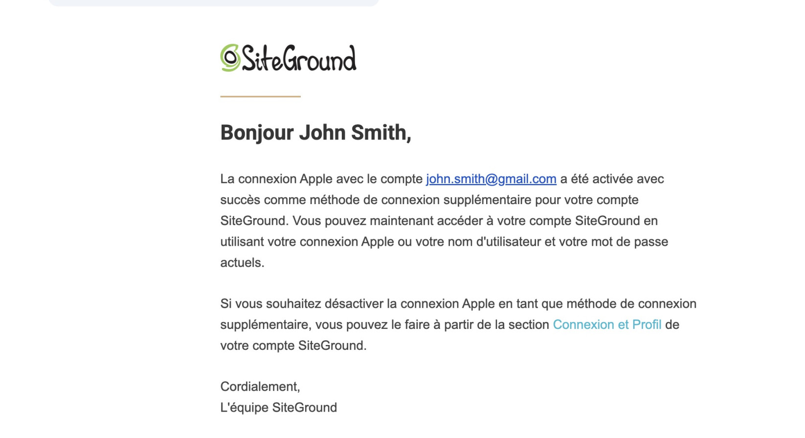 Email de confirmation Apple Account SiteGround