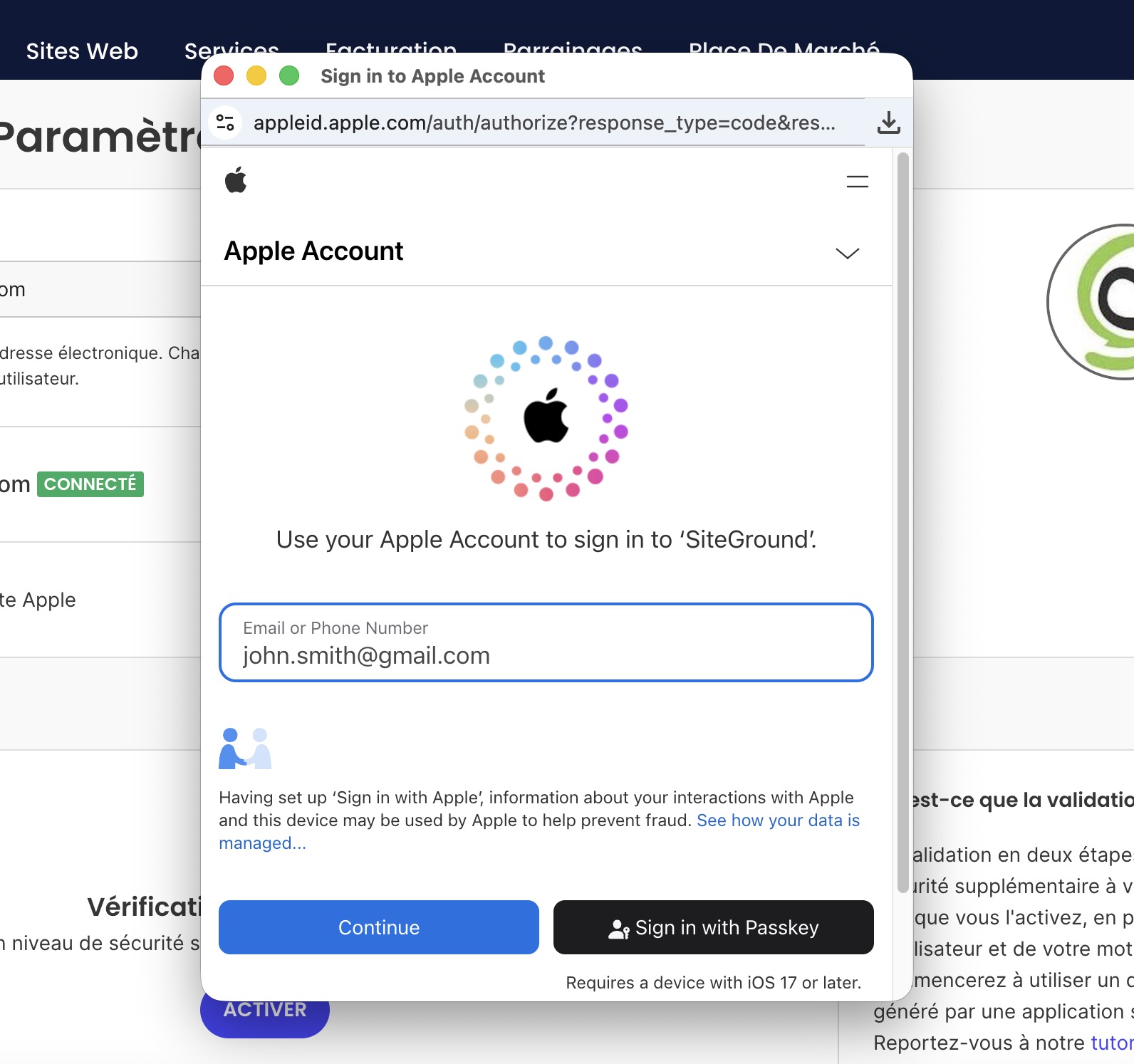Entrez votre adresse email ou numéro de téléphone Apple ID et suivez les instructions à l'écran pour compléter la configuration
