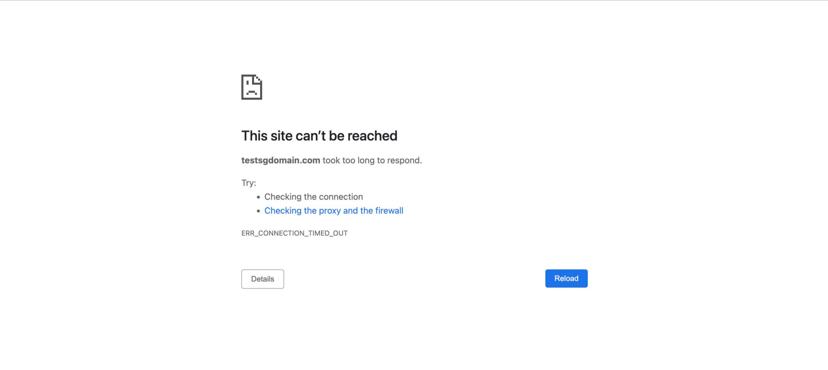 Capture d'écran de ERR_CONNECTION_TIMED_OUT dans le navigateur Chrome
