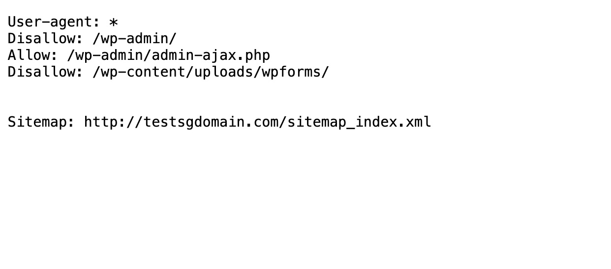 Capture d'écran d'un exemple de fichier robots.txt qui doit être vérifié dans le processus d'audit technique SEO