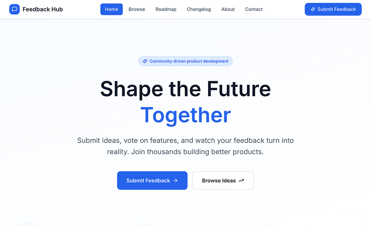 feedback hub - board with voting, roadmap, and discussion threads
