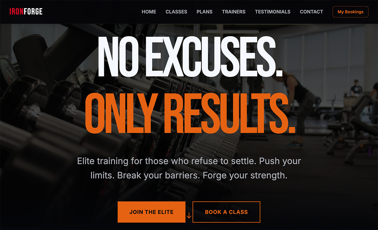 business (fitness) site - high-contrast gym website with class schedules and membership plans