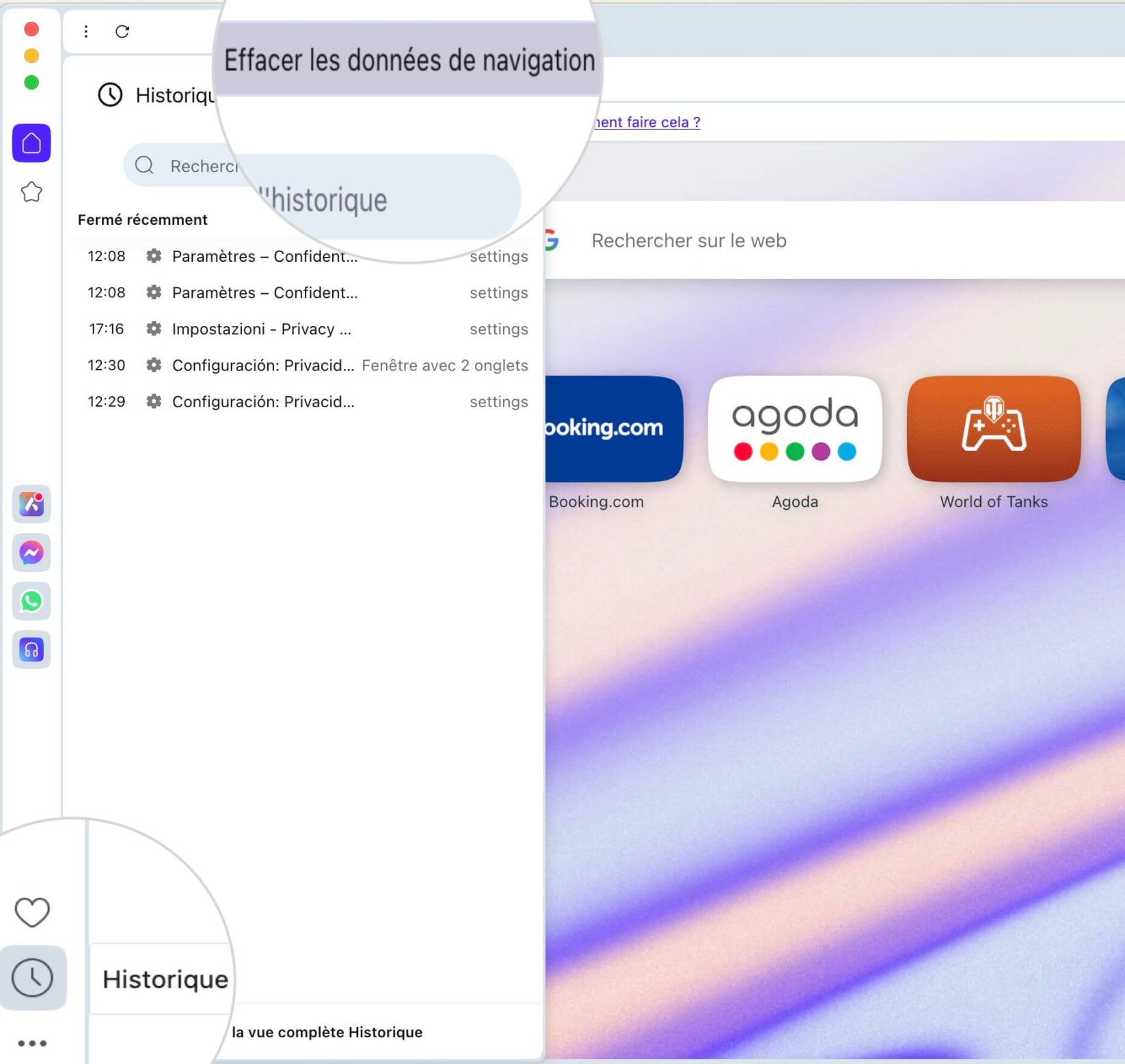 Effacer les données de navigation dans Opera