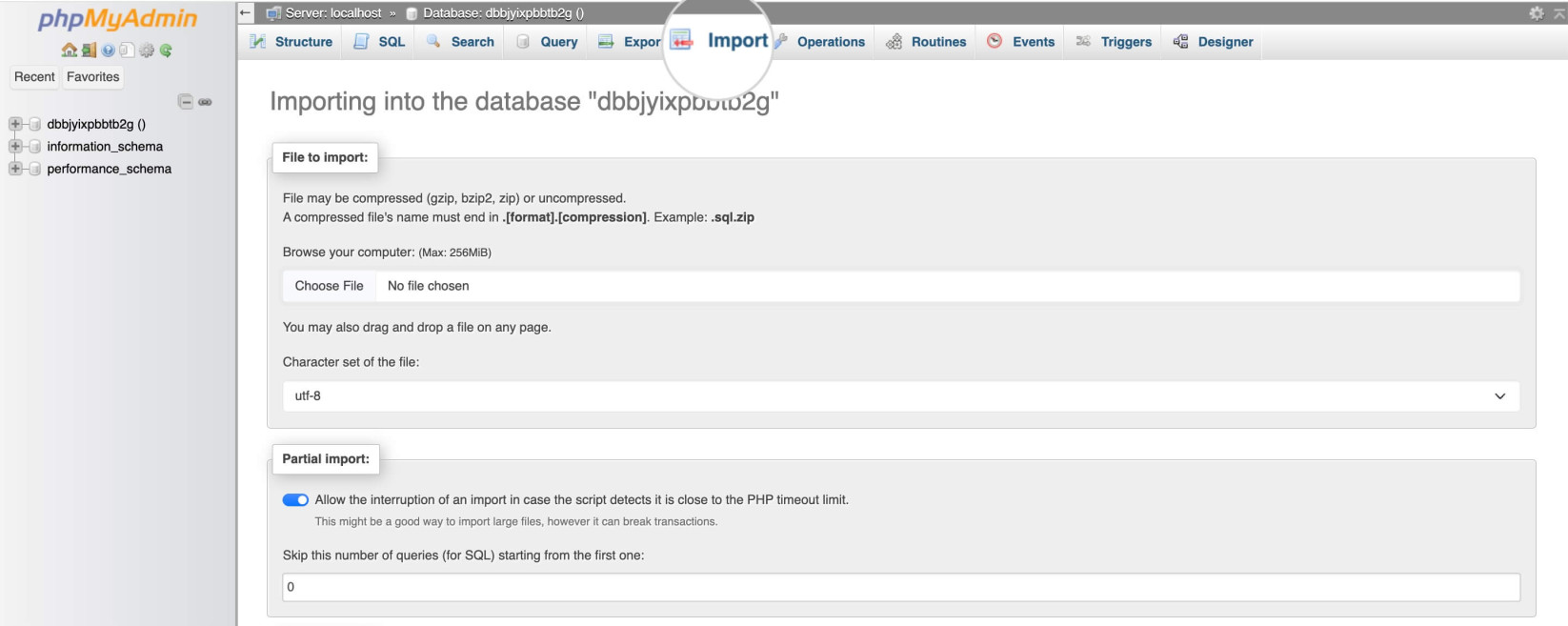 Importation d'un fichier SQL dans une base de données dans phpMyAdmin