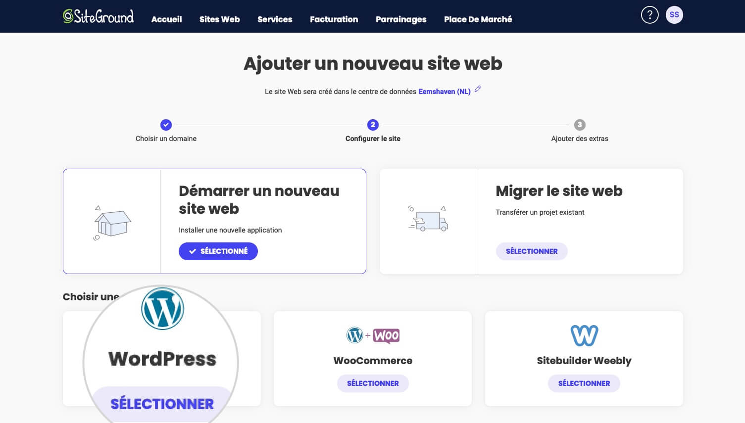 Processus d'installation de WordPress à l'aide de l'assistant de configuration de SiteGround