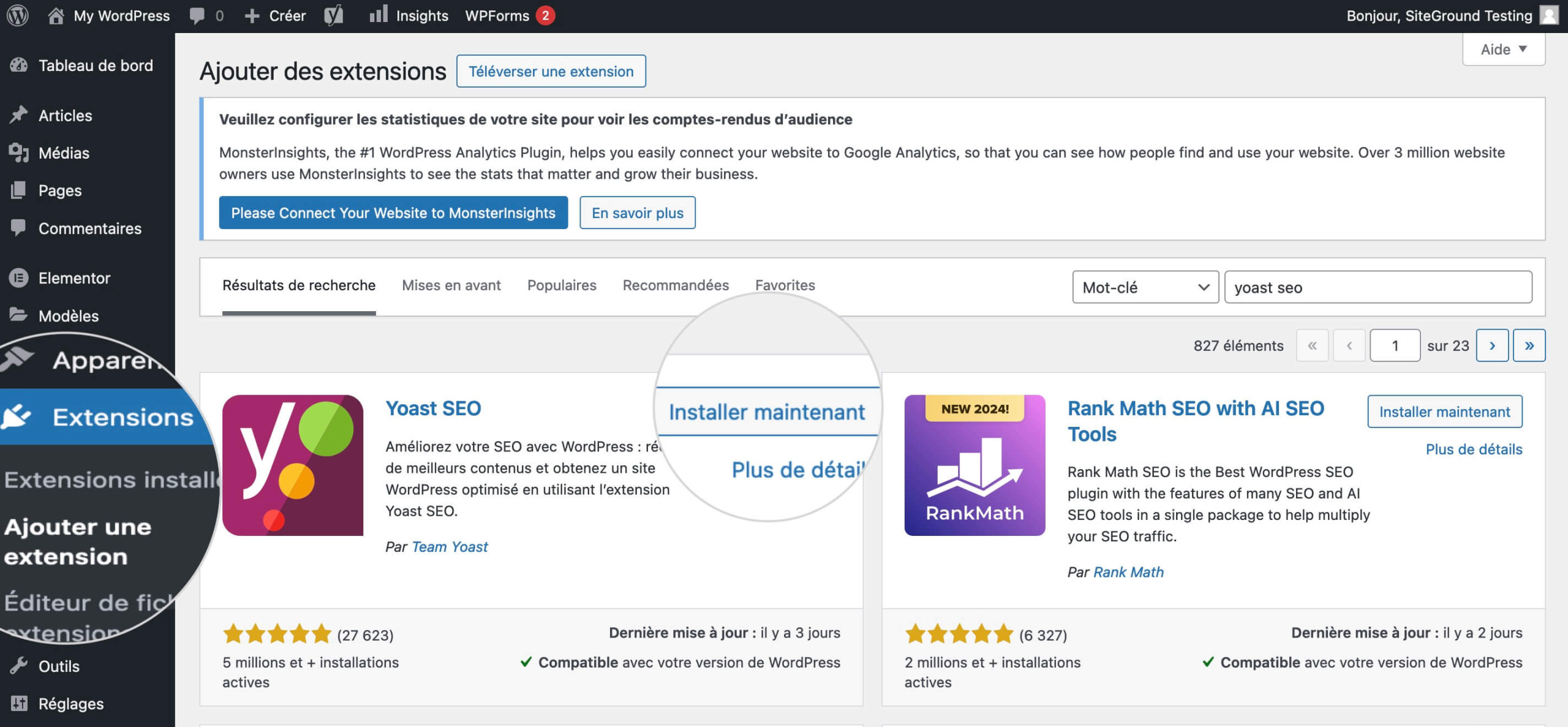 Guide étape par étape pour installer le plugin Yoast SEO dans WordPress.