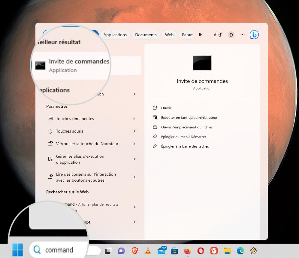 Ouvrez l'invite de commande à partir du menu Windows sous Windows