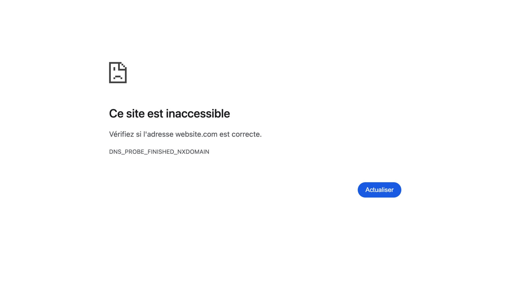 Erreur « Le serveur DNS ne répond pas » dans Google Chrome (capture d’écran)