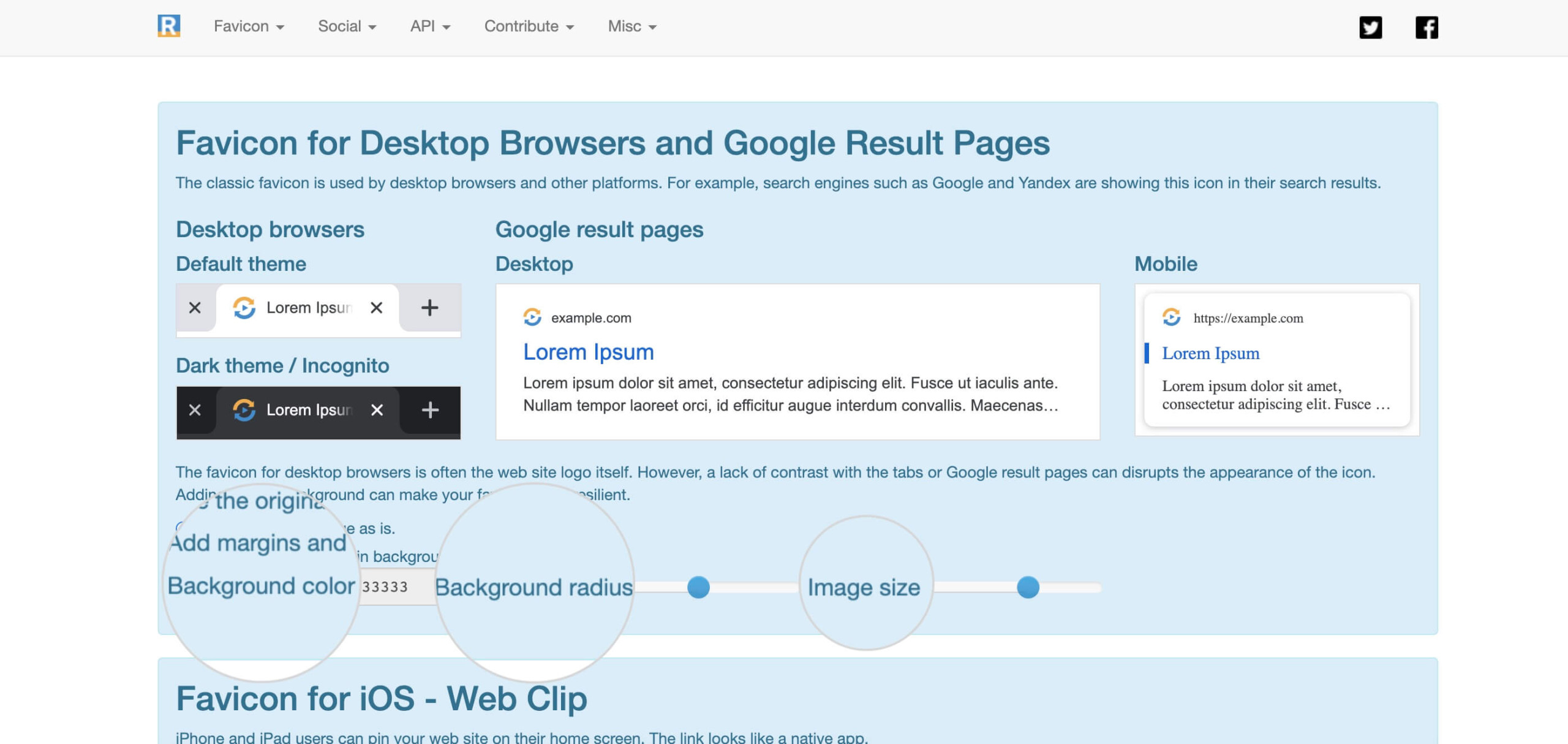 Capture d'écran montrant comment personnaliser les polices Web avec le site RealFaviconGenerator