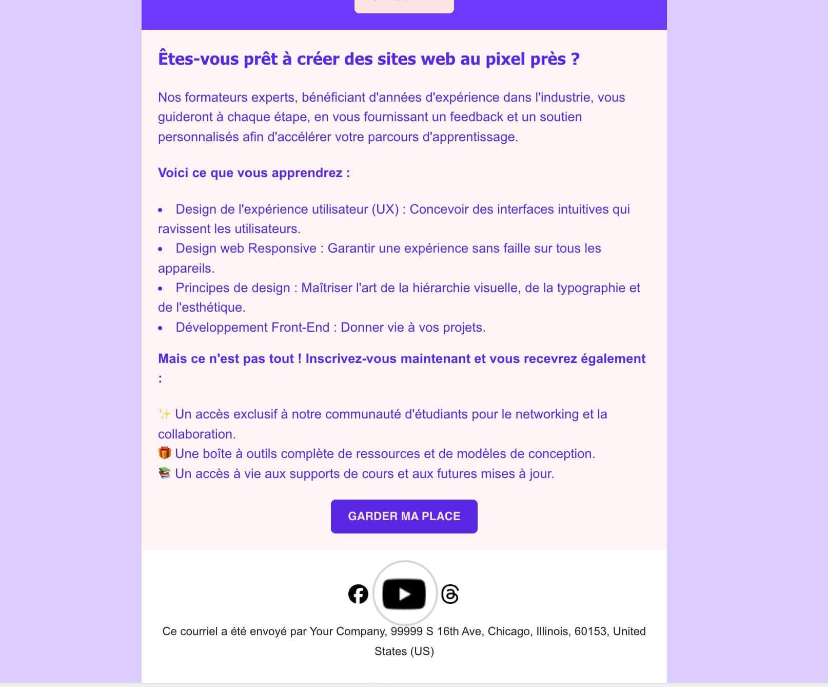 Liens sociaux dans SiteGround Email Marketing