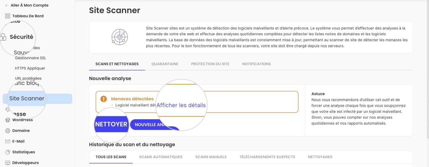 Logiciel malveillant détecté dans Site Scanner 