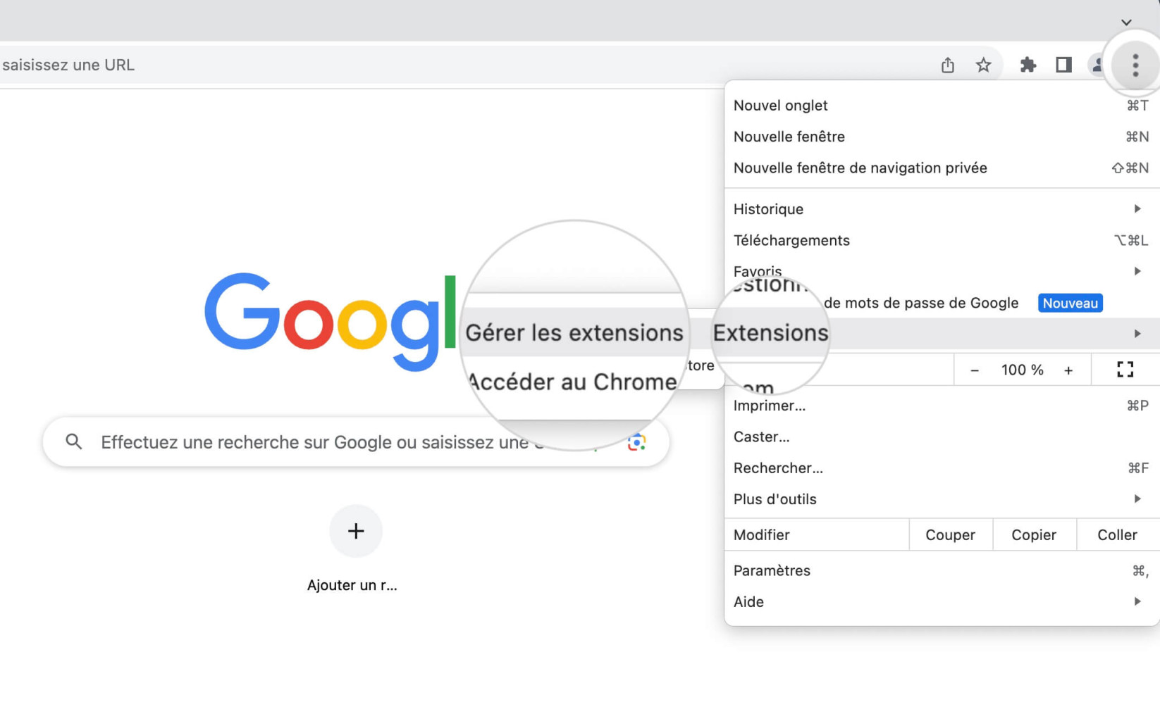 Ouvrez le menu Extensions dans Chrome