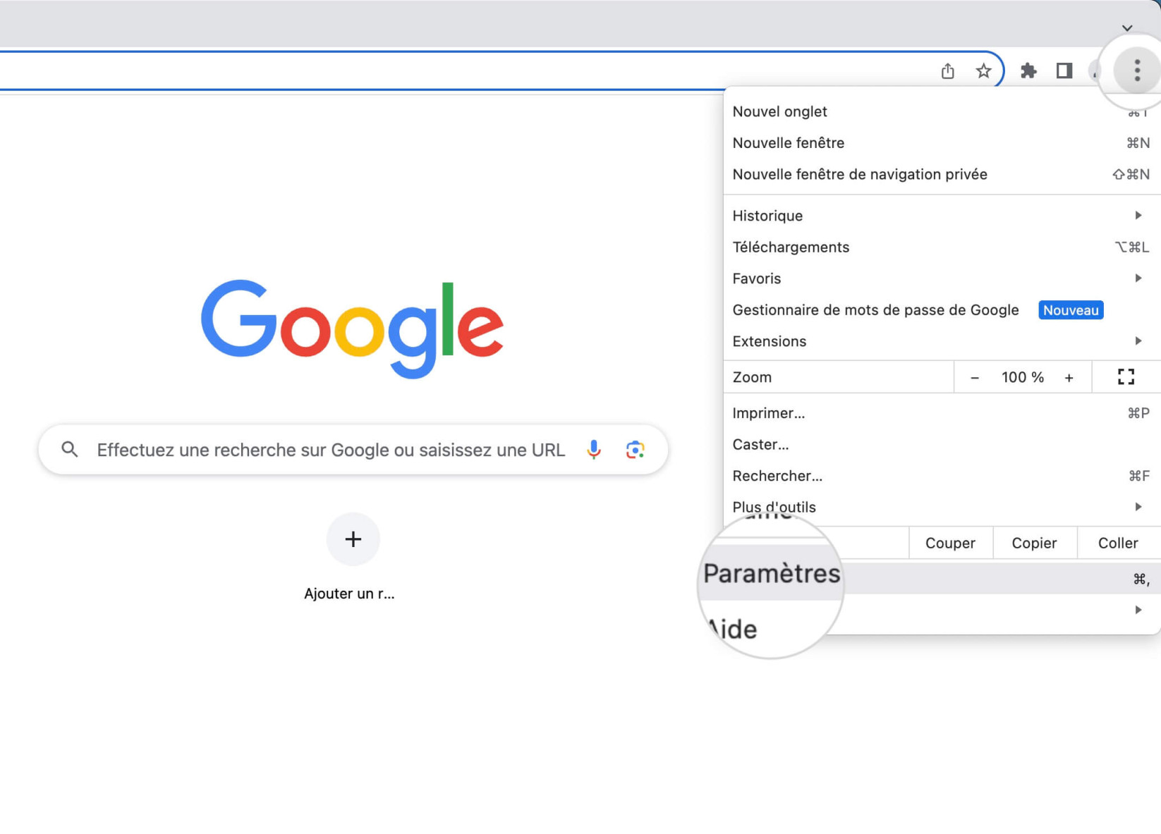 Comment ouvrir le menu Paramètres sur Google Chrome