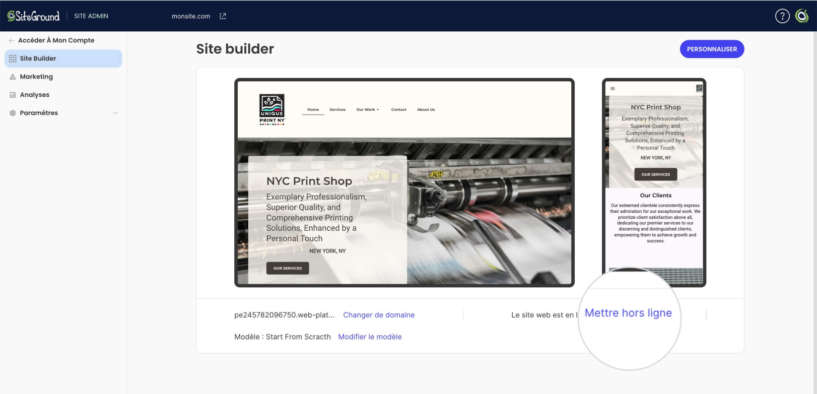 Comment mettre hors ligne un site Web Website Builder 