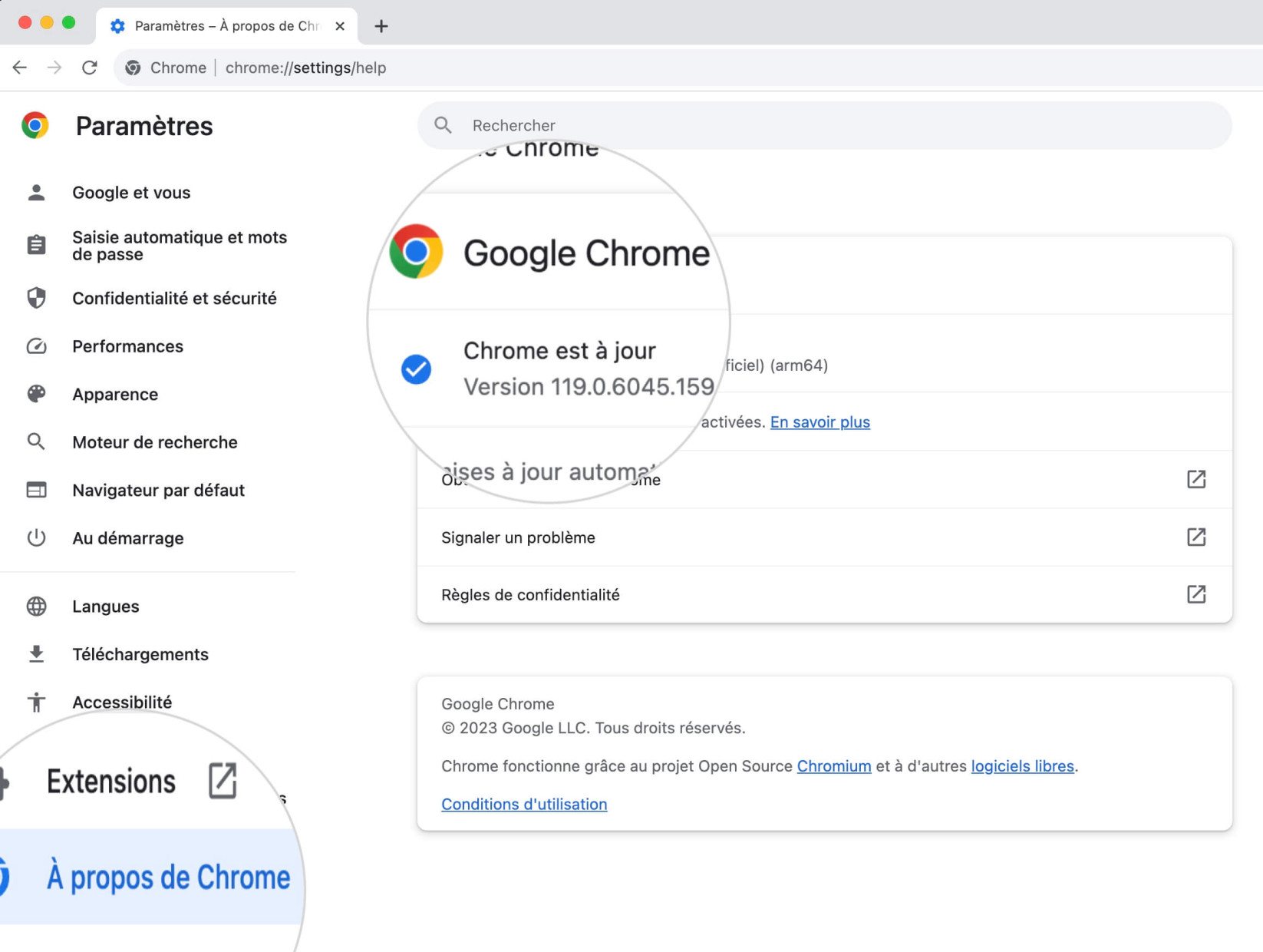 Mettez à jour Chrome pour corriger l'erreur "Votre connexion n'est pas privée"